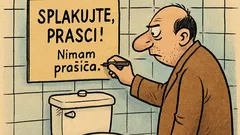 Vic: Napis na stranišču: Splakujte, prasci!